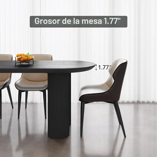 Vista 5 de Mesa de comedor negra de 63 pulgadas, una mesa rectangular de extremo redondeado con patas de diseño ondulado para cocina, comedor, oficina en casa