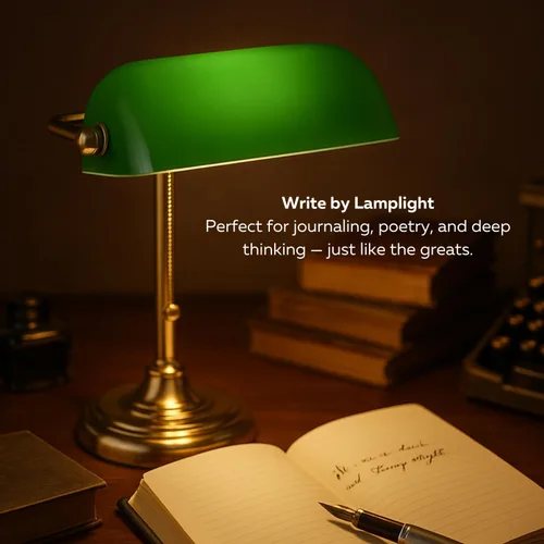 Vista 15 de LIGHTACCENTS Lámpara de escritorio estilo bancario tradicional con pantalla de vidrio verde y base de latón – Lámpara de escritorio clásica