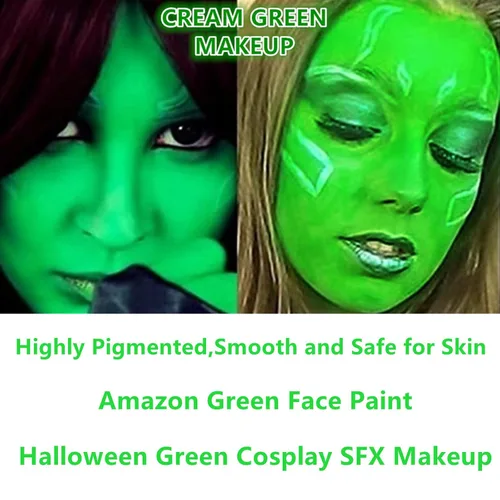 Vista 4 de Go Ho Pintura facial verde Amazonas, pintura corporal crema a base de agua, lavable, altamente pigmentada, suave y segura para la piel, disfraces
