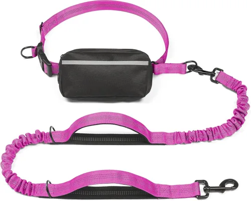 Vista 20 de iYoShop Correa de perro manos libres con bolsa con cierre, dobles asas acolchadas y elástica duradera para caminar, trotar y correr con tu perro