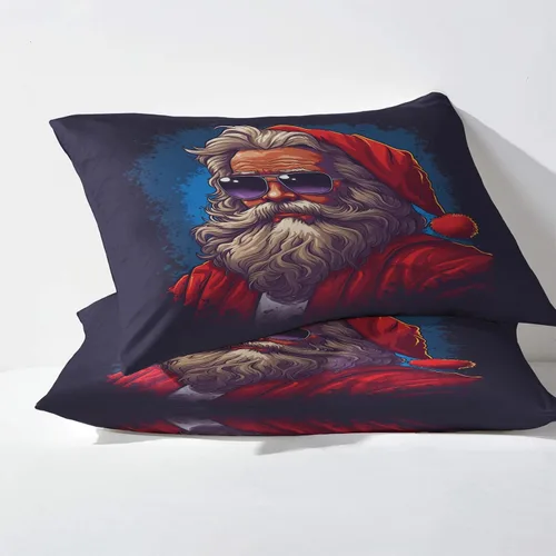 Vista 3 de Juego de sábanas de Navidad tamaño individual, sábanas de Papá Noel, sábanas y fundas de almohada estampadas de 3 piezas, sábana bajera ajustable