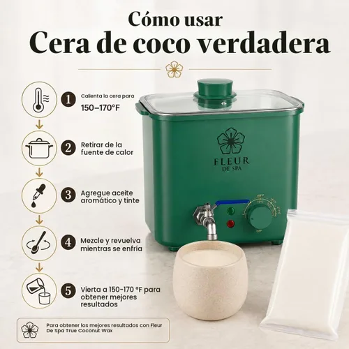 Vista 5 de FLEUR DE SPA True Coconut Candle Making Wax, barra de 1 libra, fabricada en Estados Unidos