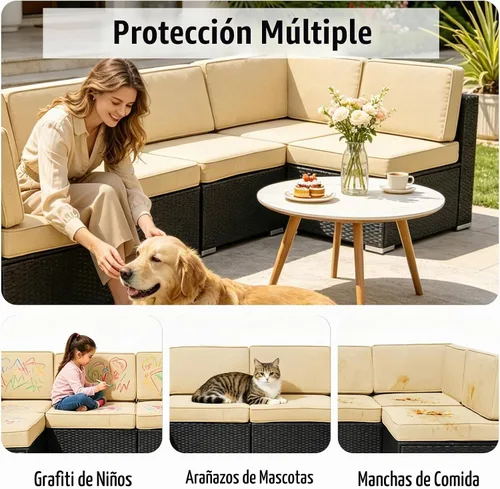 Vista 3 de 14 Piezas Fundas de Cojines para Patio Reemplazo Fundas de Cojines para Sofá de Exterior A Prueba de Salpicaduras Juego de Fundas para Sofá con Beige