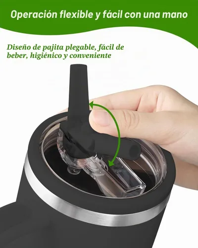 Vista 5 de Tapa de repuesto con popote abatible compatible con vaso Stanley de 40 onzas, paquete de 2 (negro, 40 onzas)