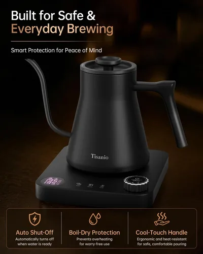 Vista 8 de Hervidor eléctrico de cuello de cisne para verter sobre café, control de precisión de ±1 °F, calefacción inteligente de dos etapas, 2 horas