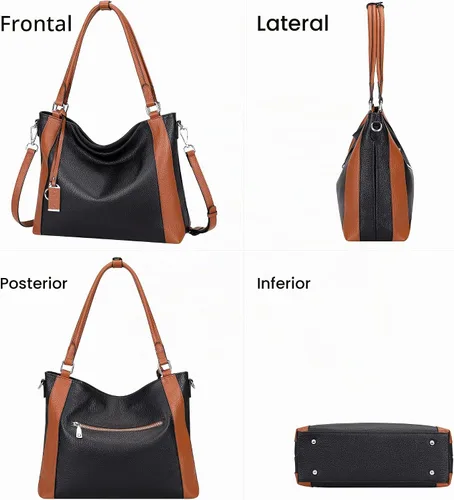 Vista 3 de Over Earth Genuine Leather Purses for Women Soft Large Crossbody Hobo Bags 02-negro/marrón