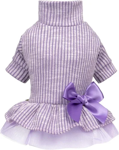 Vista 9 de Fitwarm Vestido tutú de punto acanalado para perro, ropa de invierno acogedora para perros pequeños y niñas, ropa elegante para mascotas, rosa, XS