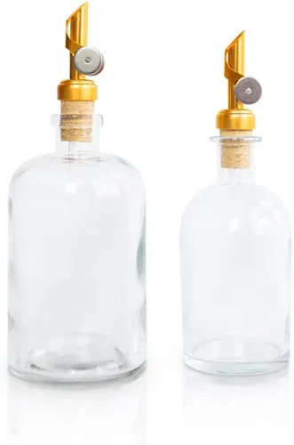 Vista 3 de Rail19 Dispensador pequeño de enjuague bucal de vidrio transparente con boquilla de vertido de metal, dispensador de aceite de cocina y vinagre