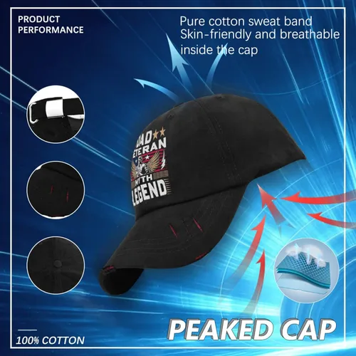 Vista 7 de dad Veteran, Myth Legend, Sun hat Hats for Men Fashion AllBlack Trucker Hats Gifts for Grandpa Baseball Caps