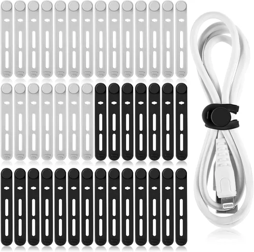 Vista 15 de Tellegloww 42 piezas de bridas de cable de silicona reutilizables, correas de cordón elásticas multiusos para agrupar y sujetar auriculares
