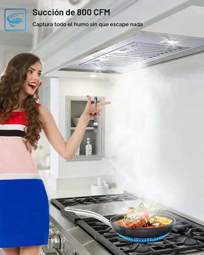 Vista 2 de Campana extractora de 30 pulgadas, 800 CFM, ultra silenciosa, campana de ventilación de 3 velocidades, sin conductos, campana extractora integrada