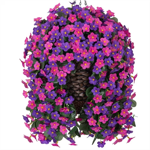 Vista 8 de Flores colgantes artificiales falsas con cesta para decoración al aire libre, resistentes a los rayos UV, flores de margaritas de seda sintética