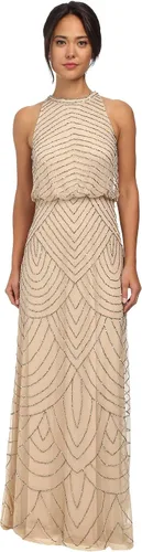 Vista 8 de Adrianna Papell Vestido tipo blusón con cuentas estilo halter Art Deco para mujer Floor Length Formal Gown with Scalloped Beading & Bloused Bodice