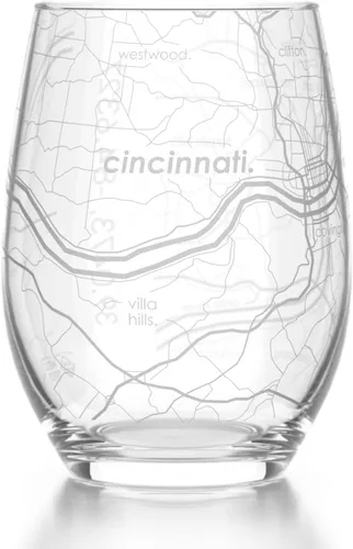 Vista 29 de Well Told Copa de vino sin tallo grabada con mapa de Atlanta, Georgia (15 oz, transparente) - Mapa de ciudad grabado, vaso personalizado, regalos