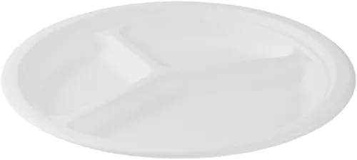 Vista 11 de Restaurantware Platos redondos sin PFAS añadidos de 10.3 x 1 pulgada, 100 platos desechables, sostenibles, 3 compartimentos, platos de bagazo