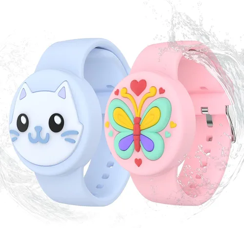 Vista 13 de Pulseras impermeables AirTag para niños, pulseras de silicona ocultas Donut & Owl