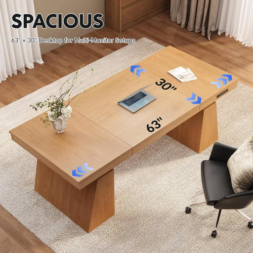 Vista 6 de FLEXISPOT 63"x30" Executive Standing Desk with Drawer, Brown Marrón