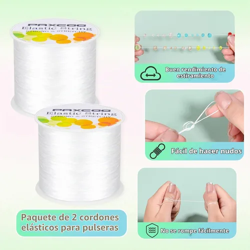 Vista 2 de PAXCOO 2 Rollos de Cuerda Elástica para Pulseras, Cuerda Elástica Mágica para Pulseras, Collares, Cuentas de Arcilla, Cuentas Pony (Blanco)