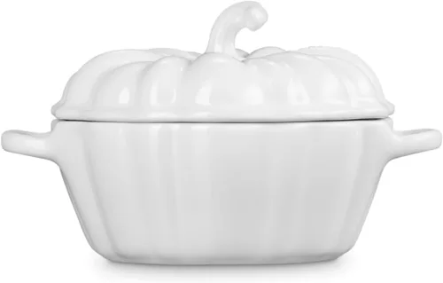 Vista 4 de Le Creuset Gres Figural Pumpkin Petite Cocotte, 12 onzas, blanco (paquete de 6)