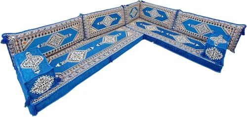 Vista 10 de arabicsofa Juego de sofá árabe en forma de U - Asiento modular azul real para habitación de invitados
