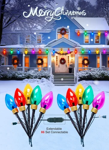 Vista 4 de Luces de cadena navideñas súper jumbo de 11 pies con 5 LED o luces marcadoras de sendero, decoraciones navideñas para exteriores - luces colgantes