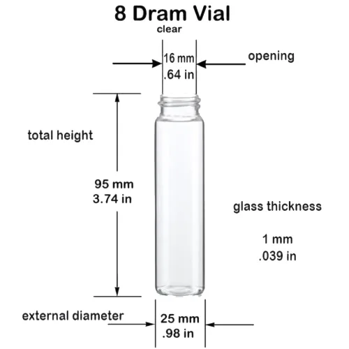 Vista 2 de Botella de vidrio transparente con tapas negras a rosca, de 3.75 pulgadas, 8 adarmes, 1 onza, para muestras, almacenamiento de cosméticos, hierbas