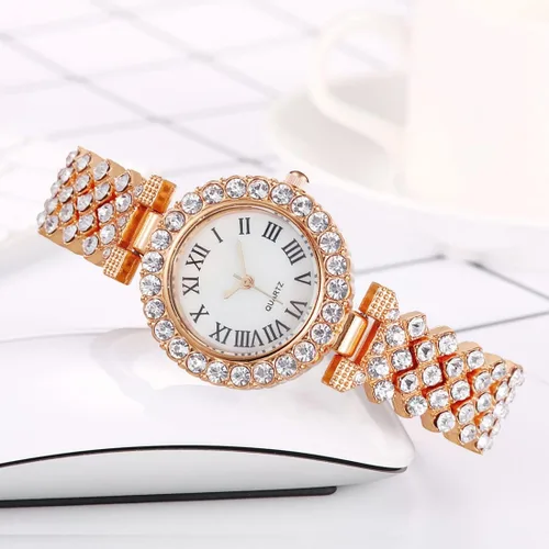 Vista 4 de Relojes de diamantes para mujer, de lujo, a la moda, conjunto de pulsera, reloj de vestir femenino