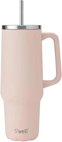 Vista 18 de S'well Vaso de acero inoxidable reciclado XL con popote y asa, 40 onzas, azurita, contenedor aislado al vacío de triple capa mantiene las bebidas