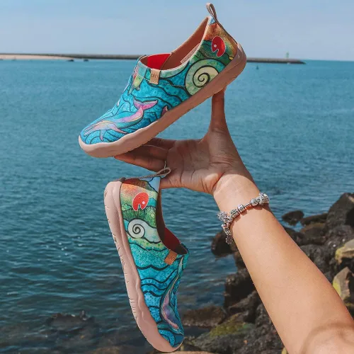 Vista 4 de UIN - Tenis informales tipo mocasines para mujer de punto pintados suaves y cómodos para caminar