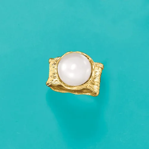Vista 4 de Ross-Simons 11.5-12mm Cultured Button Pearl Ring in 18kt Yellow Gold Over Sterling