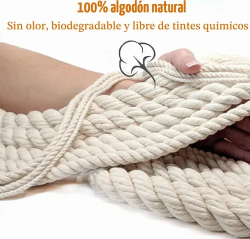 Vista 2 de Cordón de algodón para macramé de 0.118 in x 547 yardas, sin teñir, suave de 4 hebras trenzado, 100% algodón natural para colgar en la pared hecho a