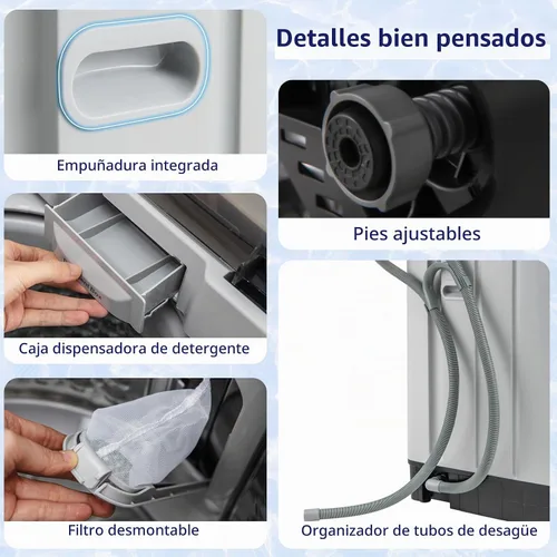 Vista 7 de Giantex Lavadora portátil, lavadora compacta de 1.5 pies cúbicos con bomba de drenaje, pantalla LED, 8 programas, 10 niveles de agua, bloqueo