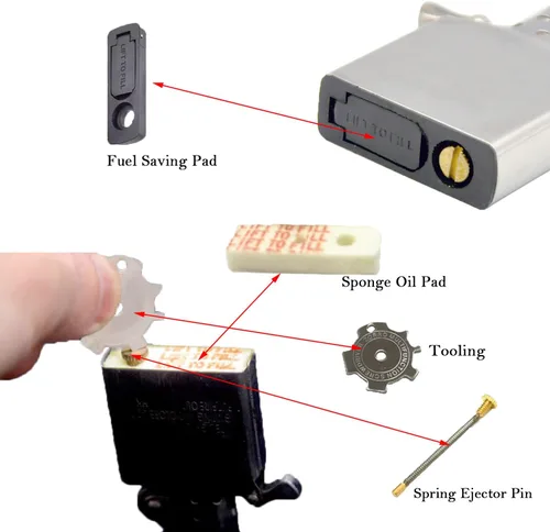 Vista 4 de Kit de reparación de mecheros, herramientas completas de reemplazo para mecheros de estilo Zippo con fluido, mecheros a prueba de viento, kit