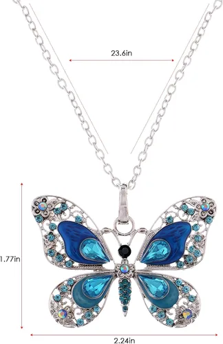 Vista 4 de Alilang Collar con colgante de mariposa de diamantes de imitación de cristal pintado con esmalte brillante
