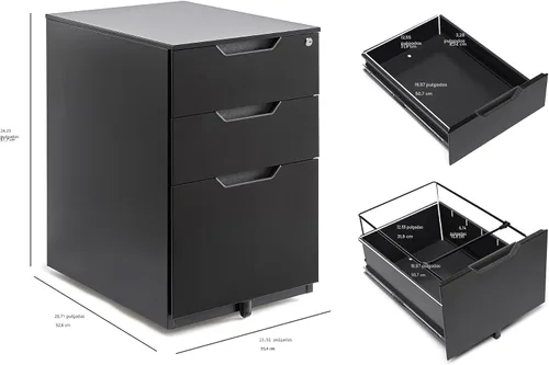 Vista 3 de Amazon Basics Archivador móvil de 3 cajones con cerradura, archivador
