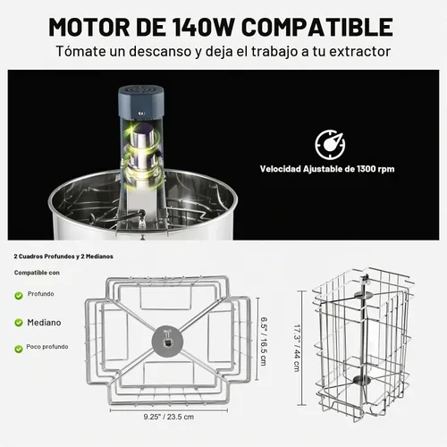 Vista 3 de VEVOR Extractor Eléctrico de Miel, Extracción de Apicultura de Acero Inoxidable de 2/4 Marcos, Centrifugadora de Tambor de Panal con Tapa