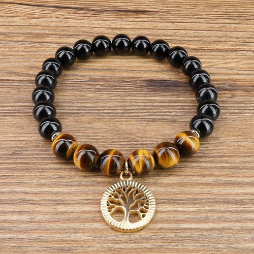 Vista 3 de COAI - Pulsera de turmalina negra con árbol de la vida para mujer