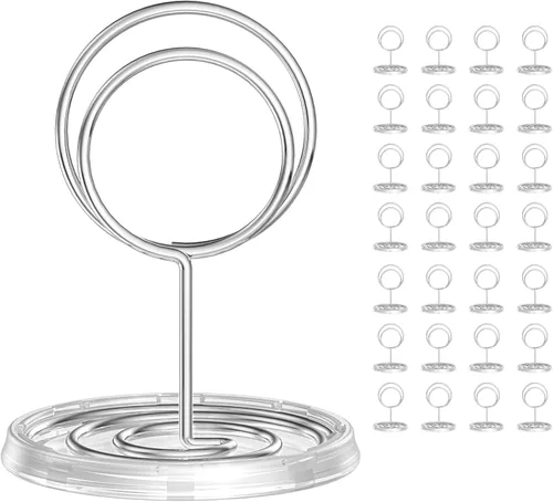 Vista 11 de 30 piezas de soportes para números de mesa con base, soportes para tarjetas de lugar, soportes de alambre para fotos, soportes pequeños