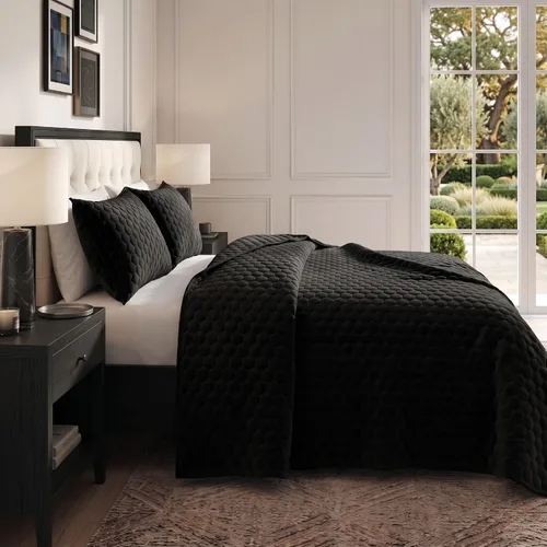 Vista 3 de Tribeca Living Lugano - Juego de edredón de terciopelo de gran tamaño para todas las estaciones, tamaño XL, juego de edredón de 3 piezas tamaño Negro
