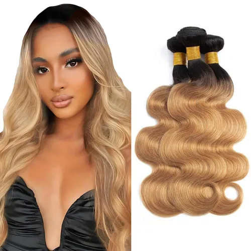 Vista 154 de 300g 1B27 Human Hair Bundles Honey Blonde Bundles Human Hair 10A Brazilian Virgin Remy Hair Extensions 8 10 12 Inch