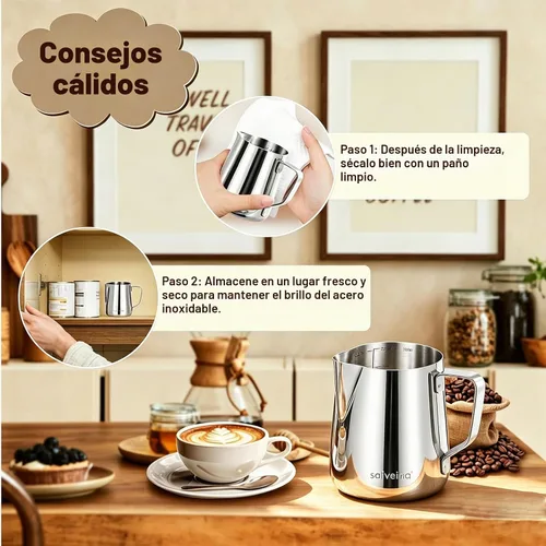 Vista 8 de Saiveina Jarra de espuma de leche, taza espumadora de leche de 12 onzas