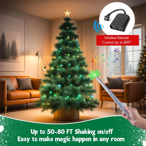 Vista 4 de Enchufe con Control Remoto Inalámbrico, Interruptor Inalámbrico 2 en 1, Varita de Luces Mágicas para Luces de Árbol de Navidad y Luces