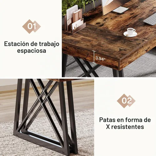 Vista 7 de Tribesigns - Escritorio ejecutivo de 63 pulgadas, escritorio grande para Escritorio industrial para oficina en casa, escritorio de MDF con patas