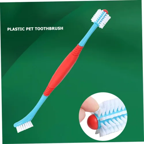 Vista 8 de Juego de pasta de dientes y cepillo de dientes para mascotas, cepillo de dientes de doble cabeza para limpieza profunda, limpiadores de dientes