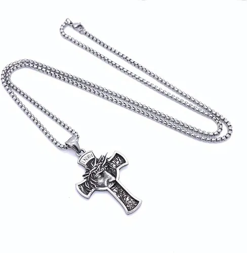 Vista 3 de NIGHTCRUZ INRI Collar de Jesucristo collar con colgante de cruz con corona de espinas Jesús