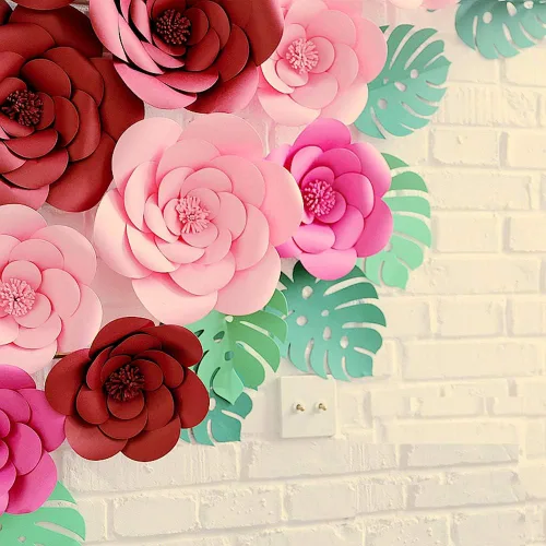 Vista 6 de Decoraciones gigantes de flores para fiestas, flores de papel para boda, telón de fondo, flores hechas a mano para guardería, decoración de pared
