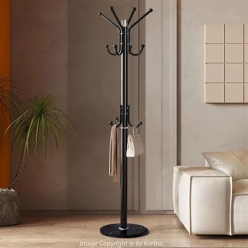 Vista 6 de Kertnic Perchero moderno independiente con base de mármol natural y marco de metal resistente, 11 ganchos árbol de vestíbulo para chaquetas
