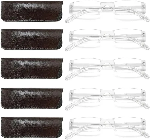 Vista 13 de VEVESMUNDO Gafas de lectura transparentes sin montura para hombres y mujeres, elegantes lectores estrechos