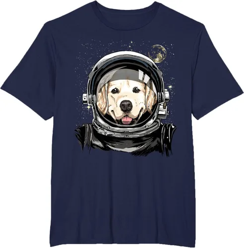 Vista 44 de Camiseta para amantes de los perros de los astronautas del espacio exterior Golden Retriever Lover, Negro