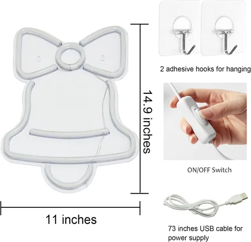 Vista 4 de Letreros de neón de Navidad para decoración de pared, funciona con USB, luces decorativas para el hogar, oficina, bar, pub, club, suministros